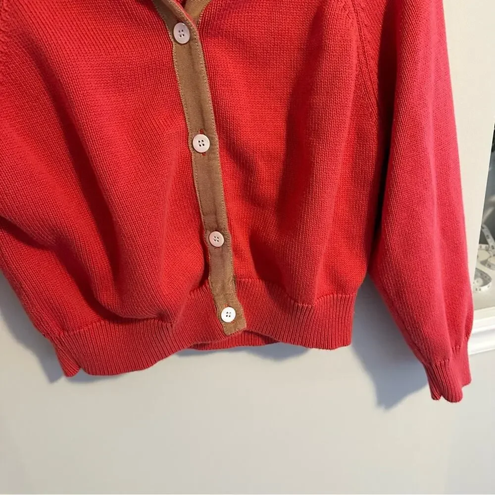 THE GREAT. Pink Tan Cotton Tiny Cardigan Sweater 1 Small - Picture 10 of 13